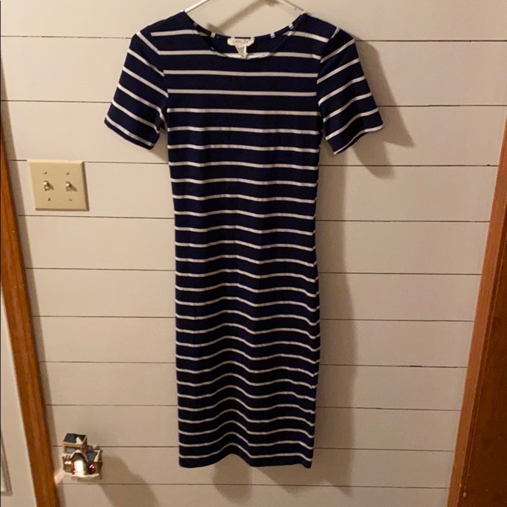 Fitted navy blue & white striped dress